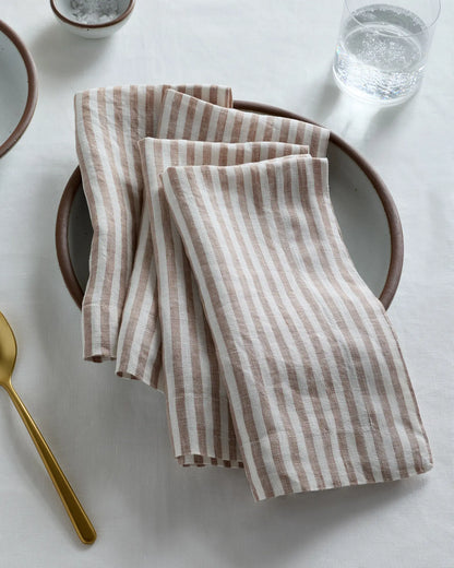 European Linen Wide-Hem Stripe Napkins, Set of 12 - US 6986