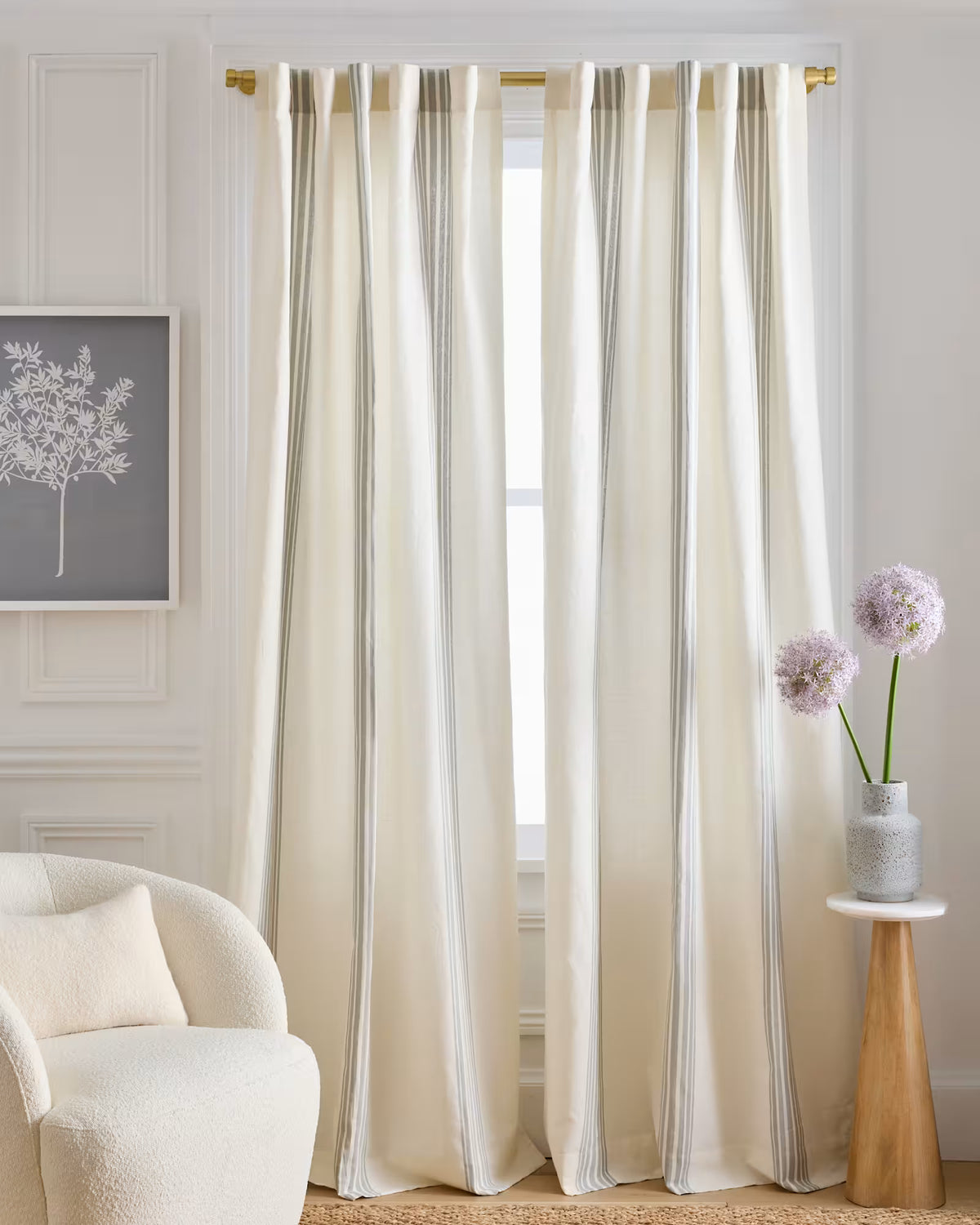 Coastal Stripe Linen Cotton Curtain - Single Panel - US 4865