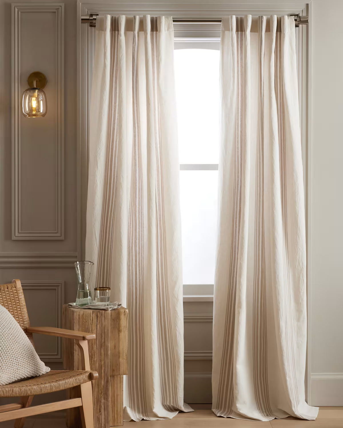 Coastal Stripe Linen Cotton Curtain - Single Panel - US 4039
