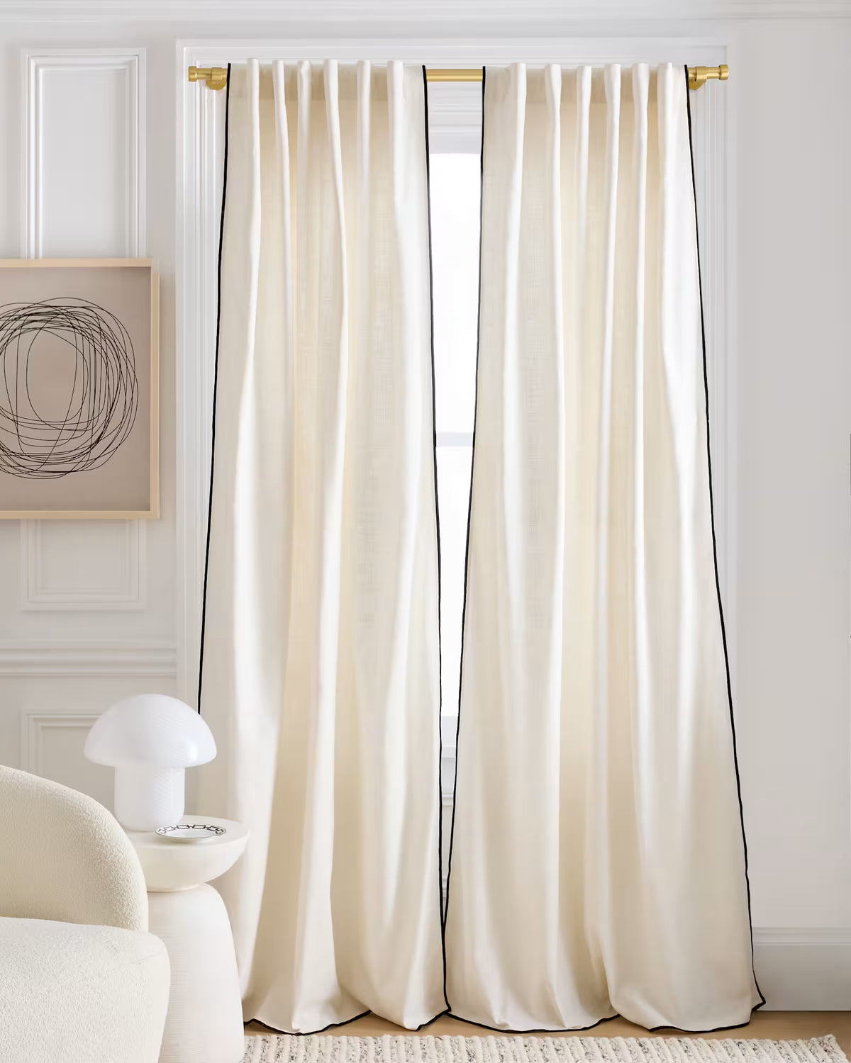 Piped Edge Cotton Curtain - Single Panel - US 2374