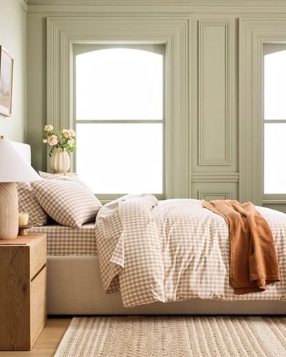 Organic Crisp Percale Gingham Duvet Cover Set - US 1628
