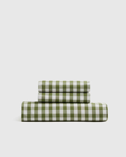 Organic Crisp Percale Gingham Fitted Sheet Set - US 5758