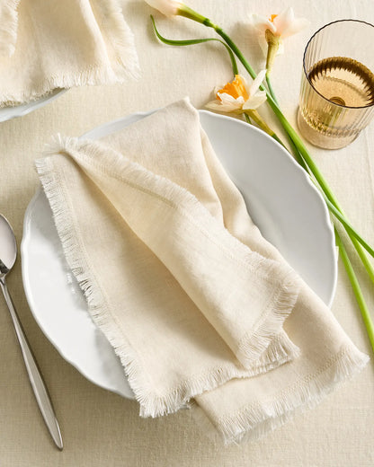 European Linen Fringe Napkins, Set of 12 - US 6046