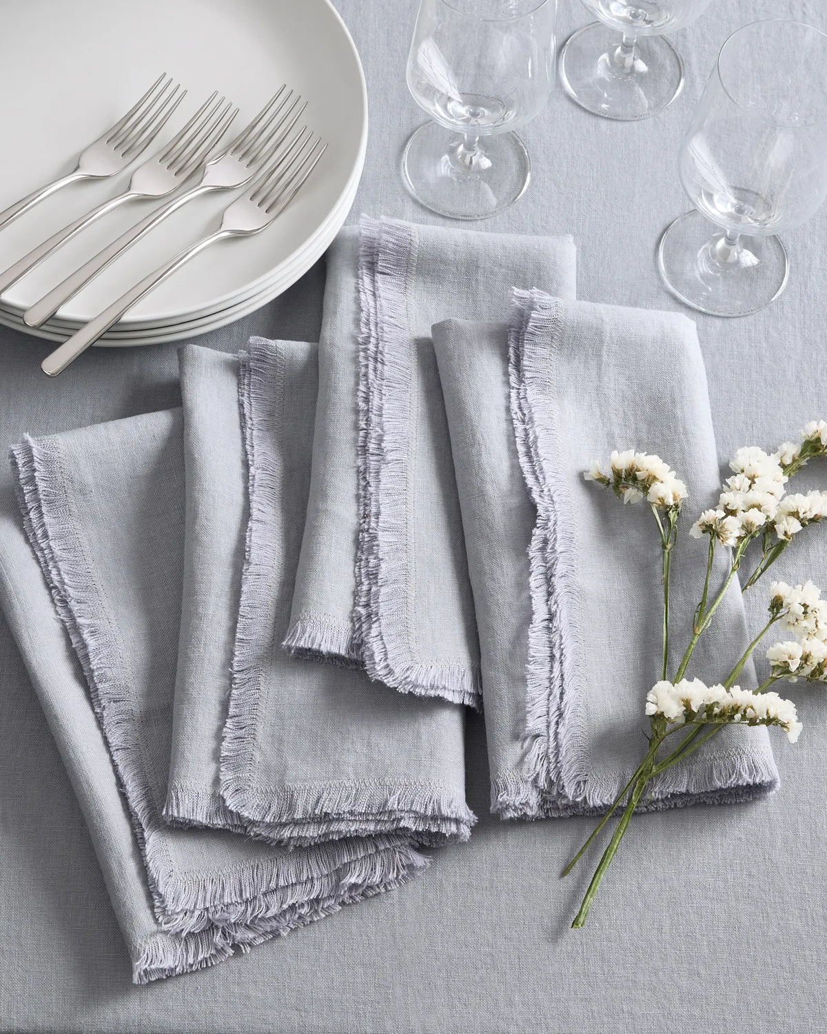 European Linen Fringe Napkins, Set of 8 - US 9003