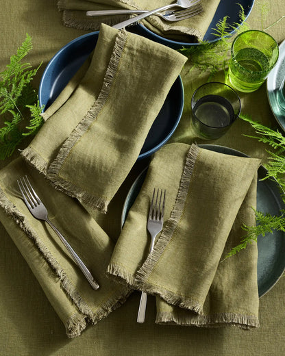 European Linen Fringe Napkins, Set of 12 - US 6693