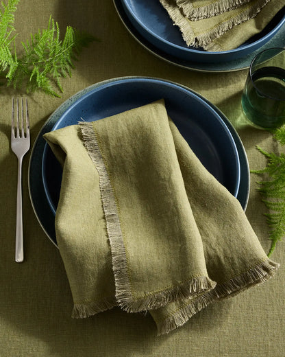 European Linen Fringe Napkins, Set of 12 - US 6693