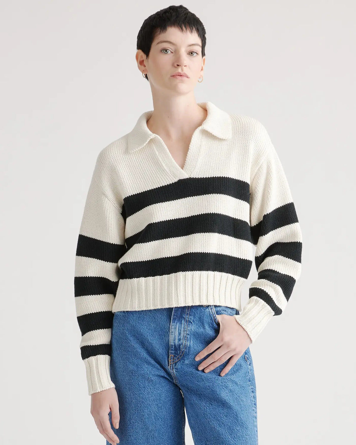 100% Organic Cropped Cotton Polo Sweater - US 7544