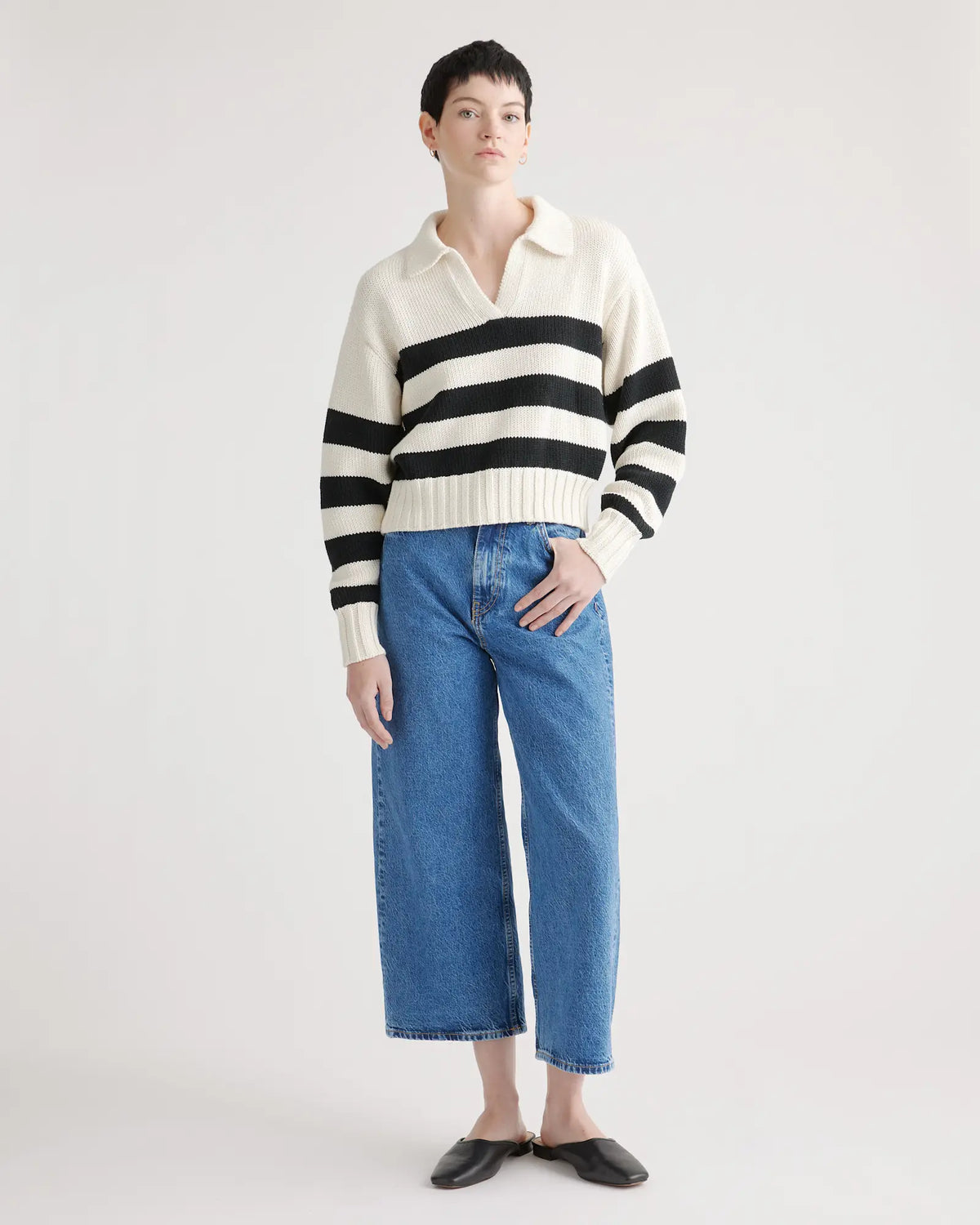 100% Organic Cropped Cotton Polo Sweater - US 7544