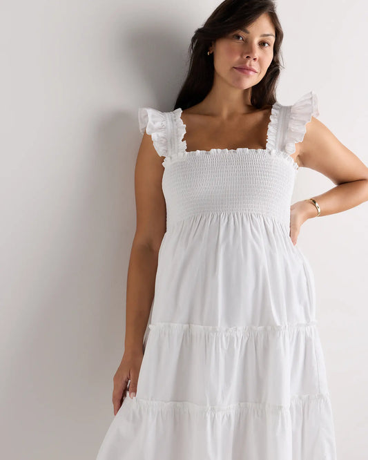 100% Organic Cotton Poplin Maternity Smocked Midi Dress - US 4747