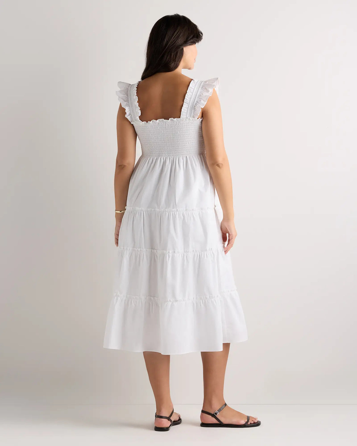 100% Organic Cotton Poplin Maternity Smocked Midi Dress - US 4747