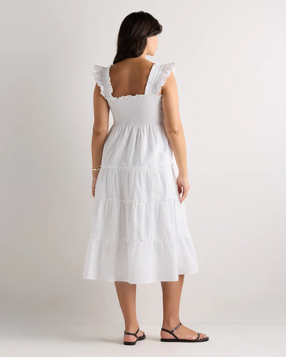 100% Organic Cotton Poplin Maternity Smocked Midi Dress - US 4747