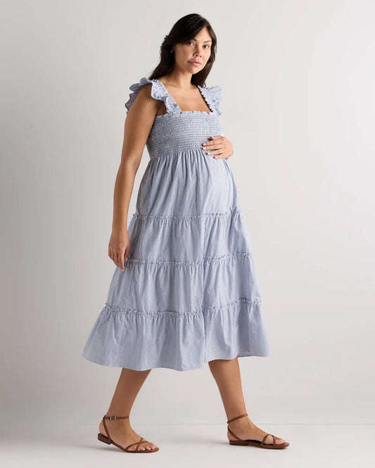 100% Organic Cotton Poplin Maternity Smocked Midi Dress - US 0759