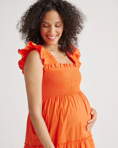 100% Organic Cotton Poplin Maternity Smocked Midi Dress - US 4922