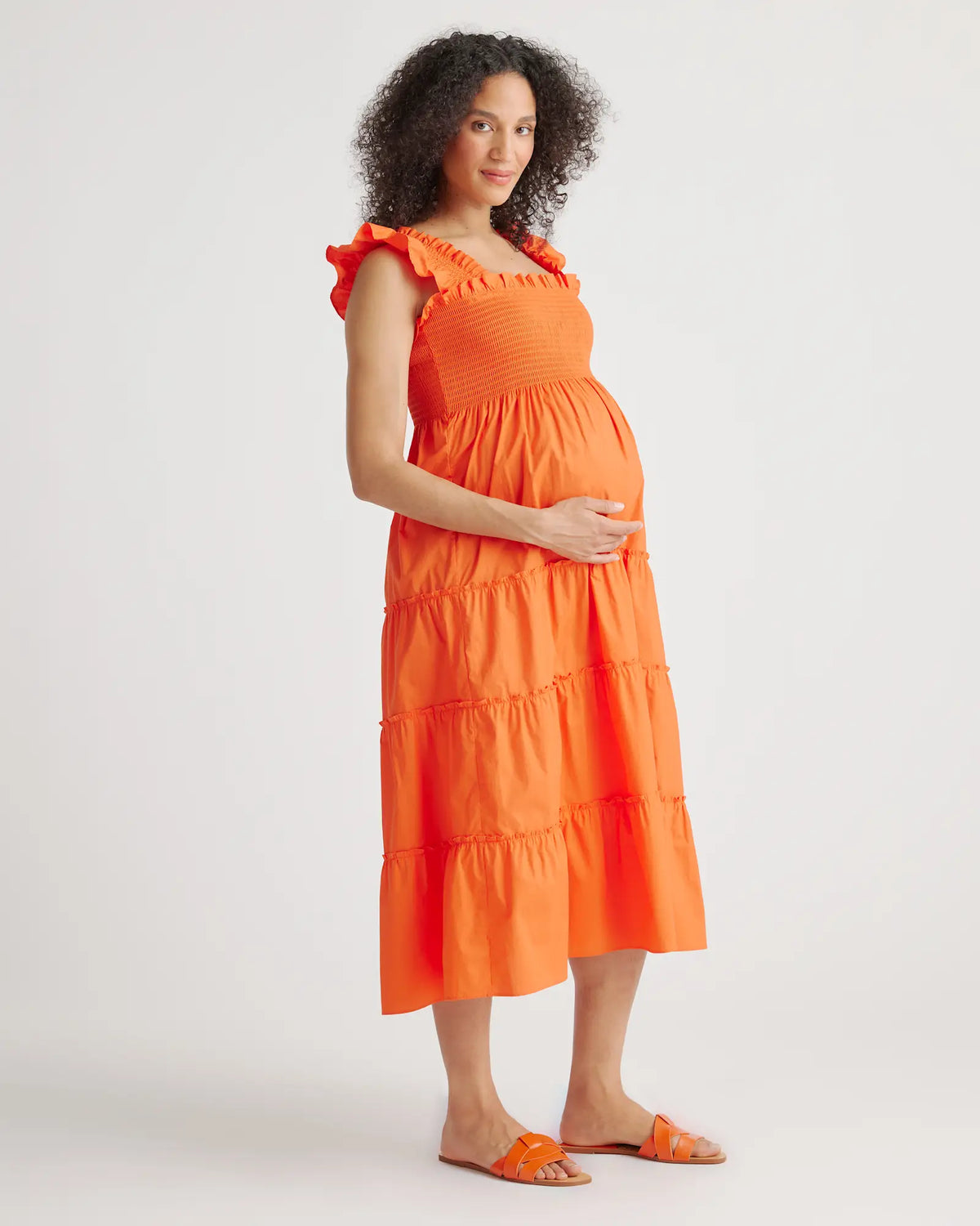 100% Organic Cotton Poplin Maternity Smocked Midi Dress - US 4922