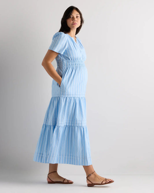 100% Organic Cotton Poplin Maternity Tiered Maxi Dress - US 5238