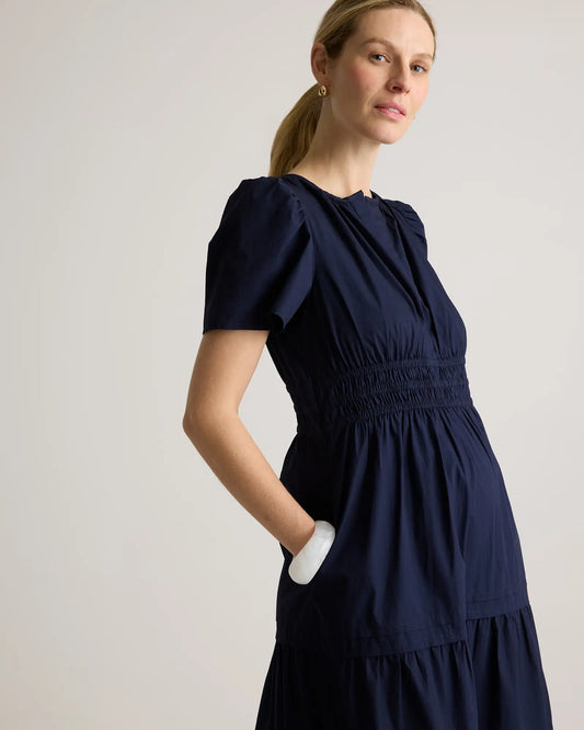 100% Organic Cotton Poplin Maternity Tiered Maxi Dress - US 0784