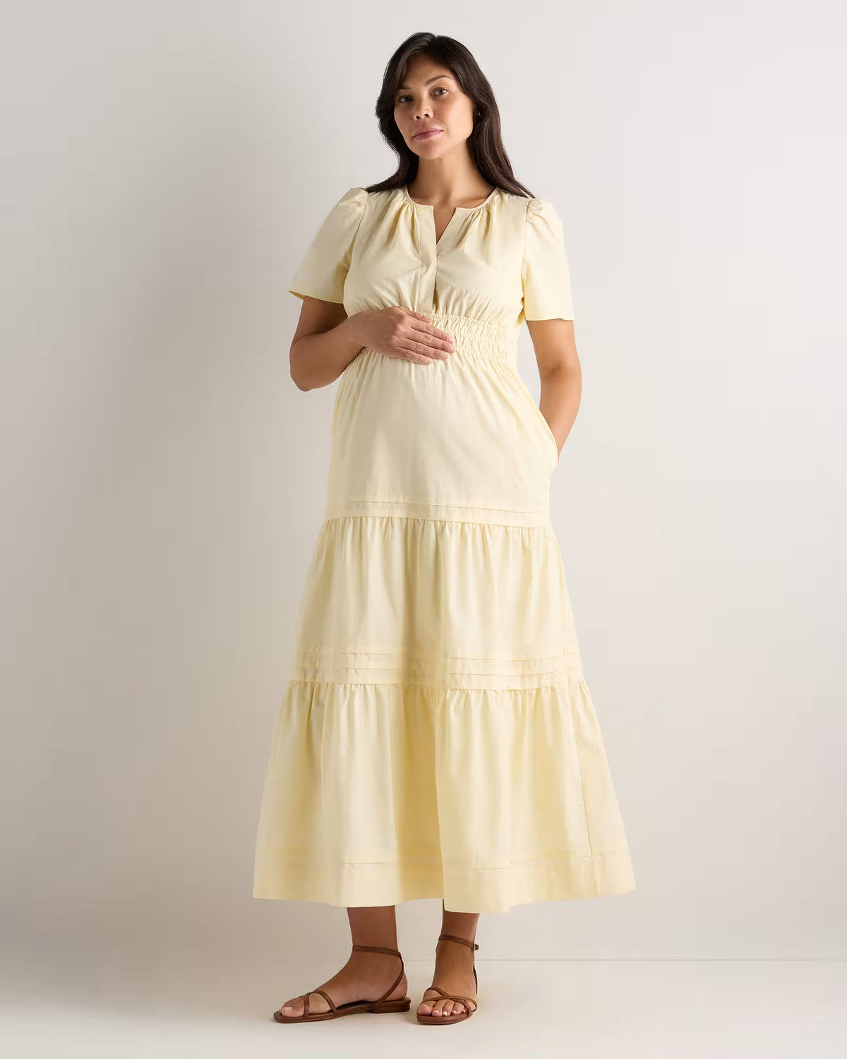 100% Organic Cotton Poplin Maternity Tiered Maxi Dress - US 6616