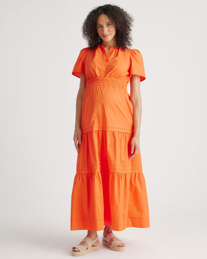 100% Organic Cotton Poplin Maternity Tiered Maxi Dress - US 2601