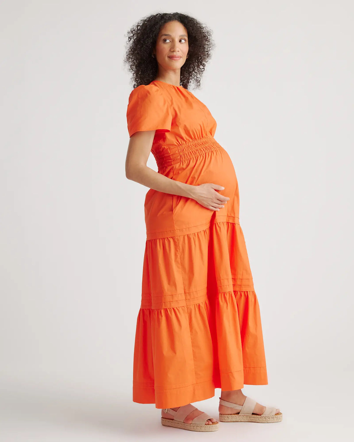 100% Organic Cotton Poplin Maternity Tiered Maxi Dress - US 2601