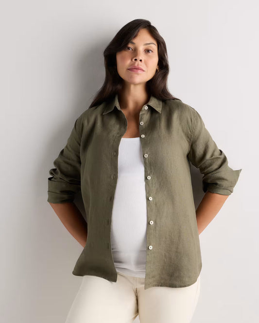 100% European Linen Maternity Long Sleeve Shirt - US 3960