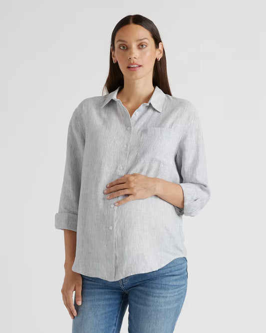 100% European Linen Maternity Long Sleeve Shirt - US 6918