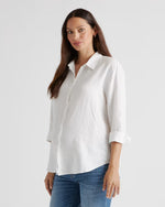 100% European Linen Maternity Long Sleeve Shirt - US 6966