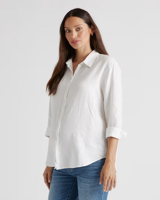 100% European Linen Maternity Long Sleeve Shirt - US 6966