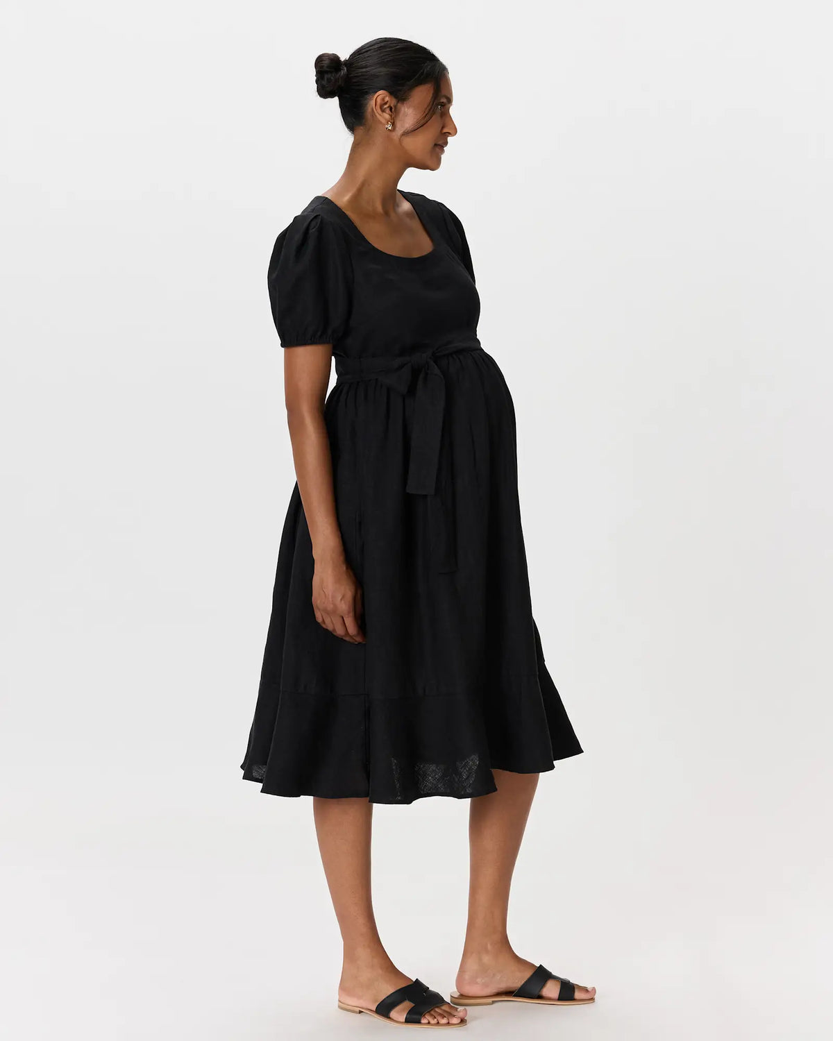 100% European Linen Maternity Short Sleeve Midi Dress - US 4530