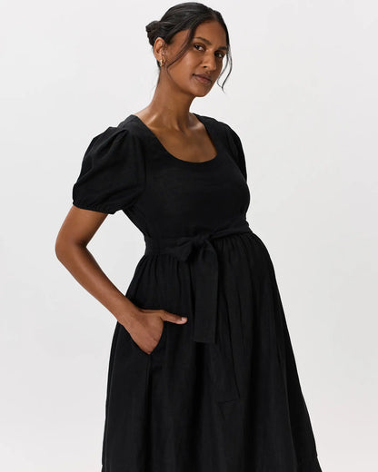 100% European Linen Maternity Short Sleeve Midi Dress - US 4530