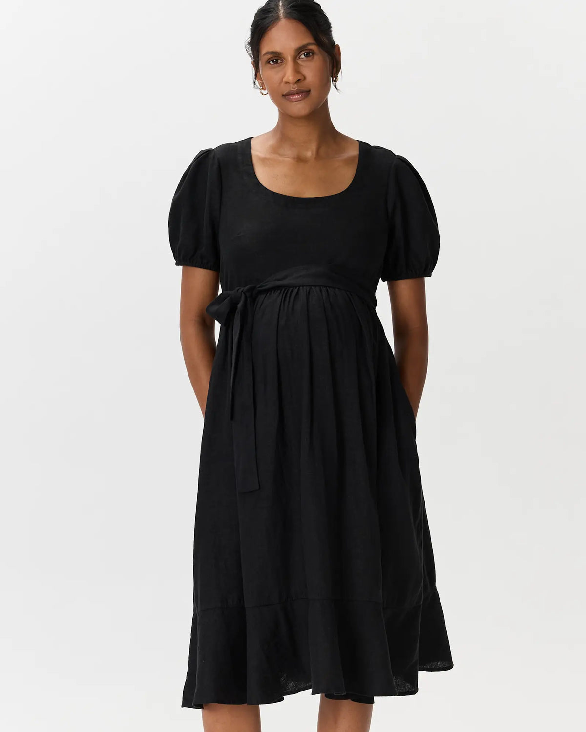 100% European Linen Maternity Short Sleeve Midi Dress - US 4530