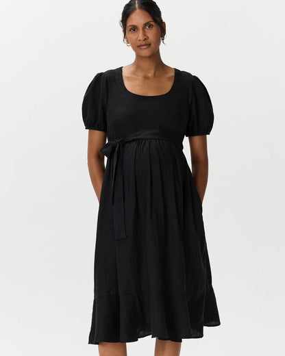 100% European Linen Maternity Short Sleeve Midi Dress - US 4530