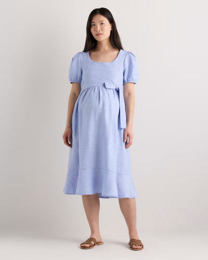 100% European Linen Maternity Short Sleeve Midi Dress - US 1881