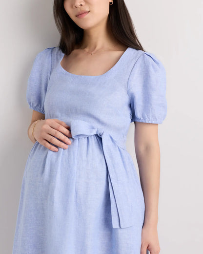 100% European Linen Maternity Short Sleeve Midi Dress - US 1881