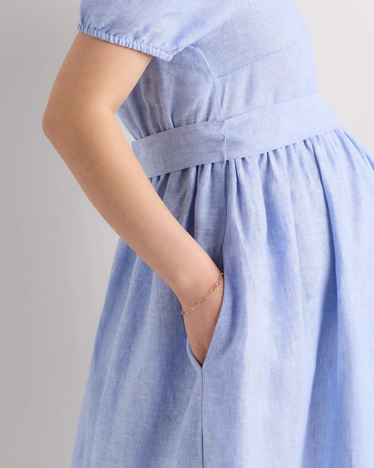 100% European Linen Maternity Short Sleeve Midi Dress - US 1881