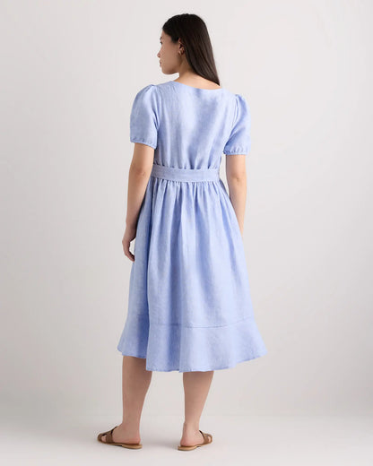 100% European Linen Maternity Short Sleeve Midi Dress - US 1881