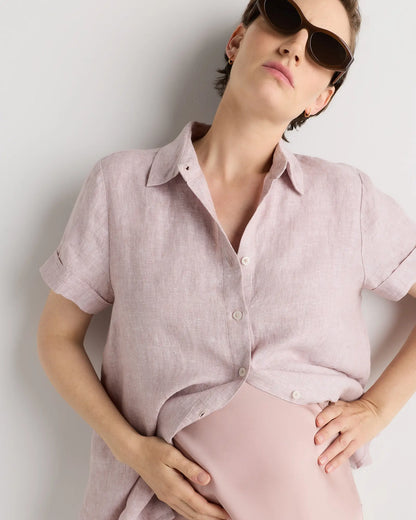 100% European Linen Maternity Camp Shirt - US 3734