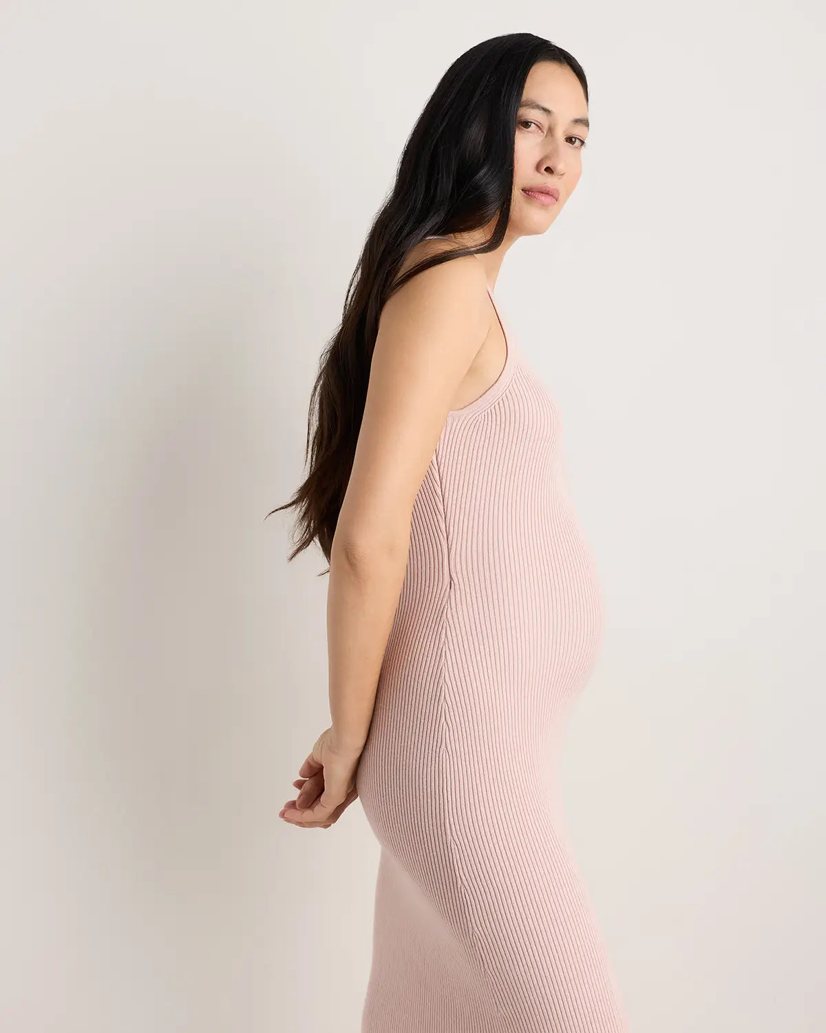 Lightweight Cotton Cashmere Maternity Fitted Midi Dress - US 5233