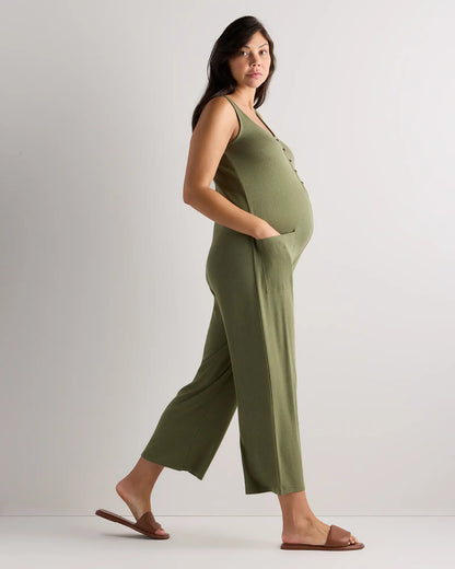 Bamboo Rib Maternity Button Front Jumpsuit - US 0949