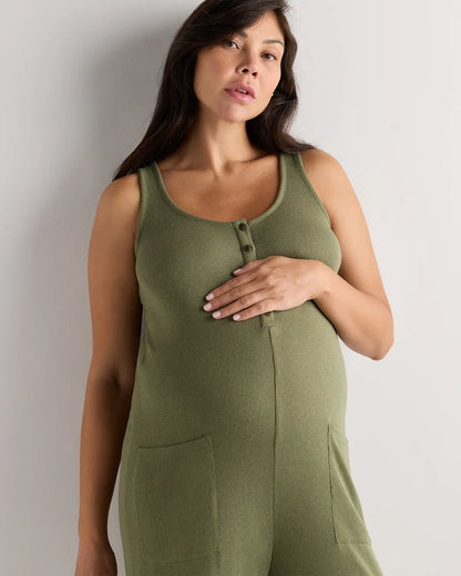 Bamboo Rib Maternity Button Front Jumpsuit - US 0949