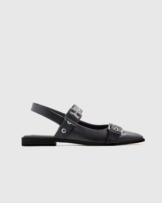 Italian Leather Bold Buckle Slingback Flat - US 5126
