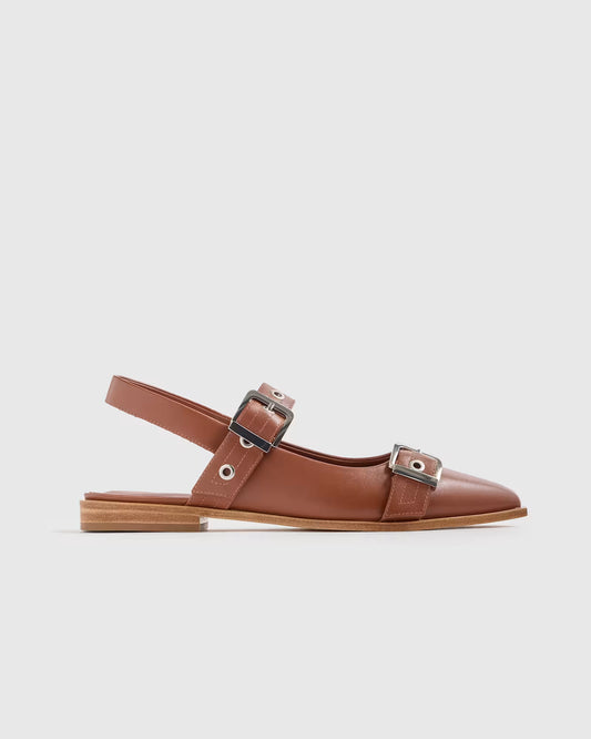 Italian Leather Bold Buckle Slingback Flat - US 0608