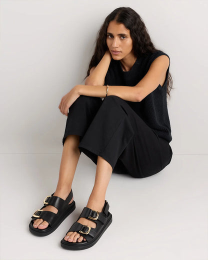 Italian Leather Double Buckle Slingback Sandal - US 4120