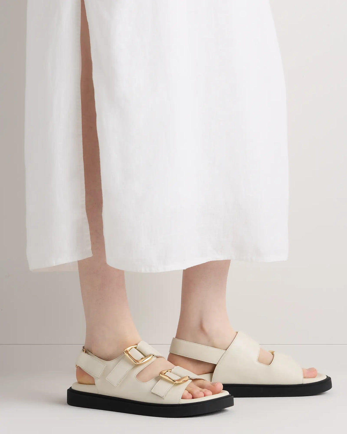 Italian Leather Double Buckle Slingback Sandal - US 6916