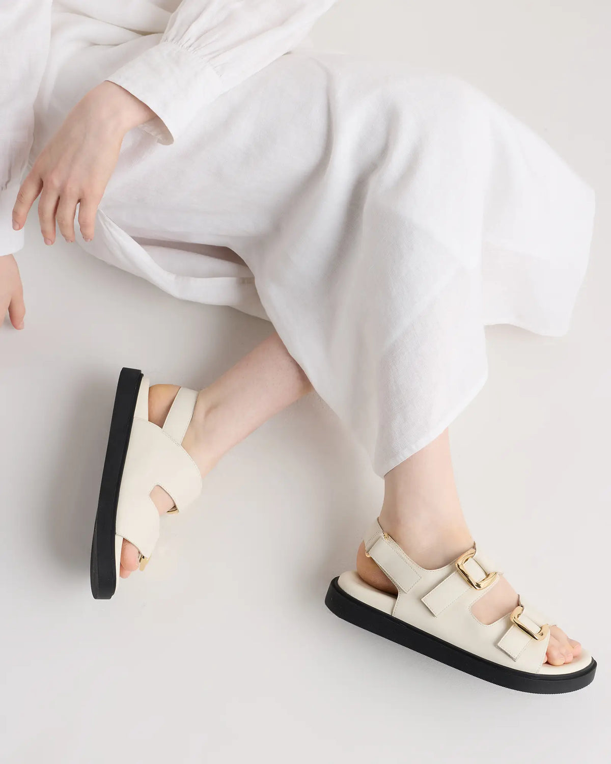 Italian Leather Double Buckle Slingback Sandal - US 6916
