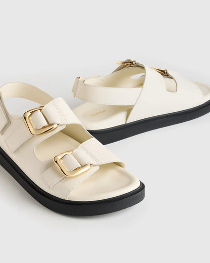 Italian Leather Double Buckle Slingback Sandal - US 6916