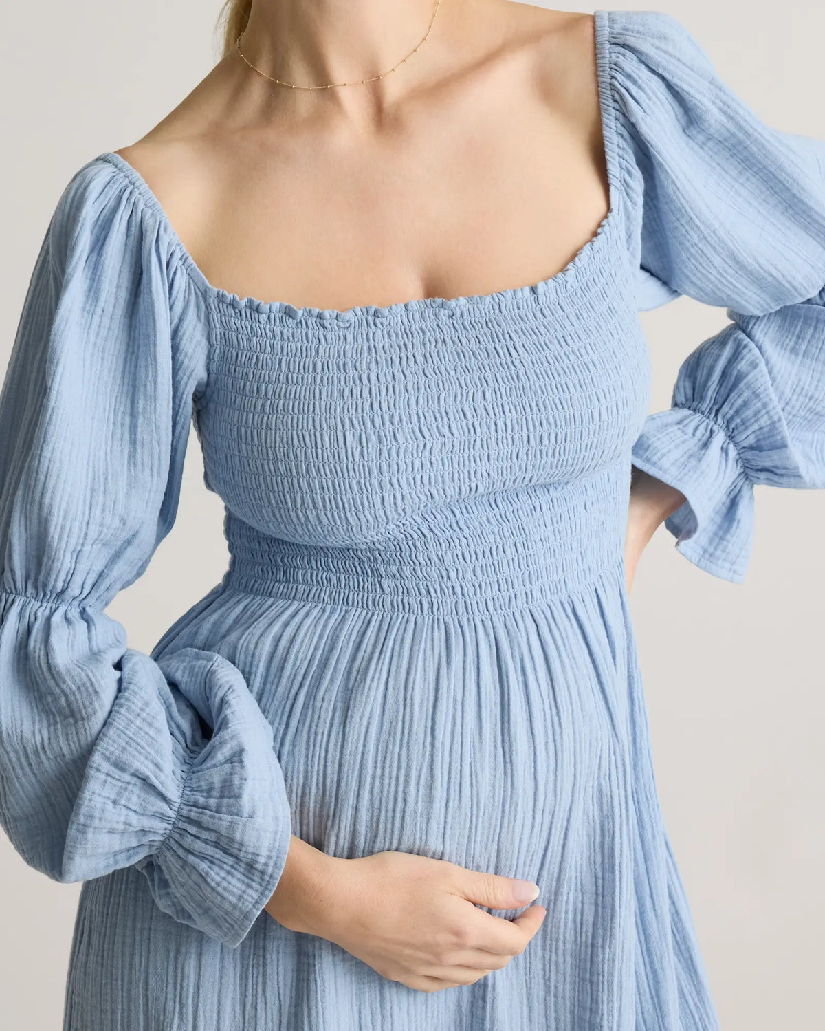 100% Organic Cotton Gauze Maternity Smocked Midi Dress - US 6799