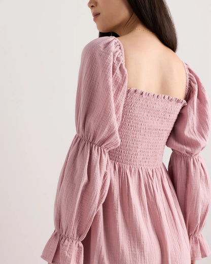 100% Organic Cotton Gauze Maternity Smocked Midi Dress - US 2171
