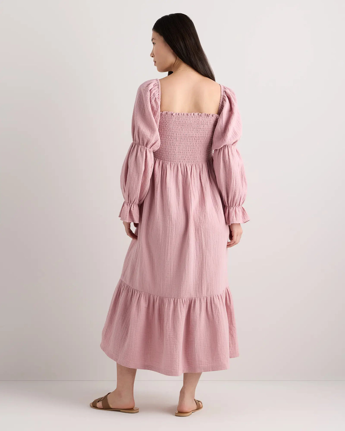 100% Organic Cotton Gauze Maternity Smocked Midi Dress - US 2171