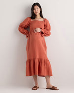 100% Organic Cotton Gauze Maternity Smocked Midi Dress - US 3663