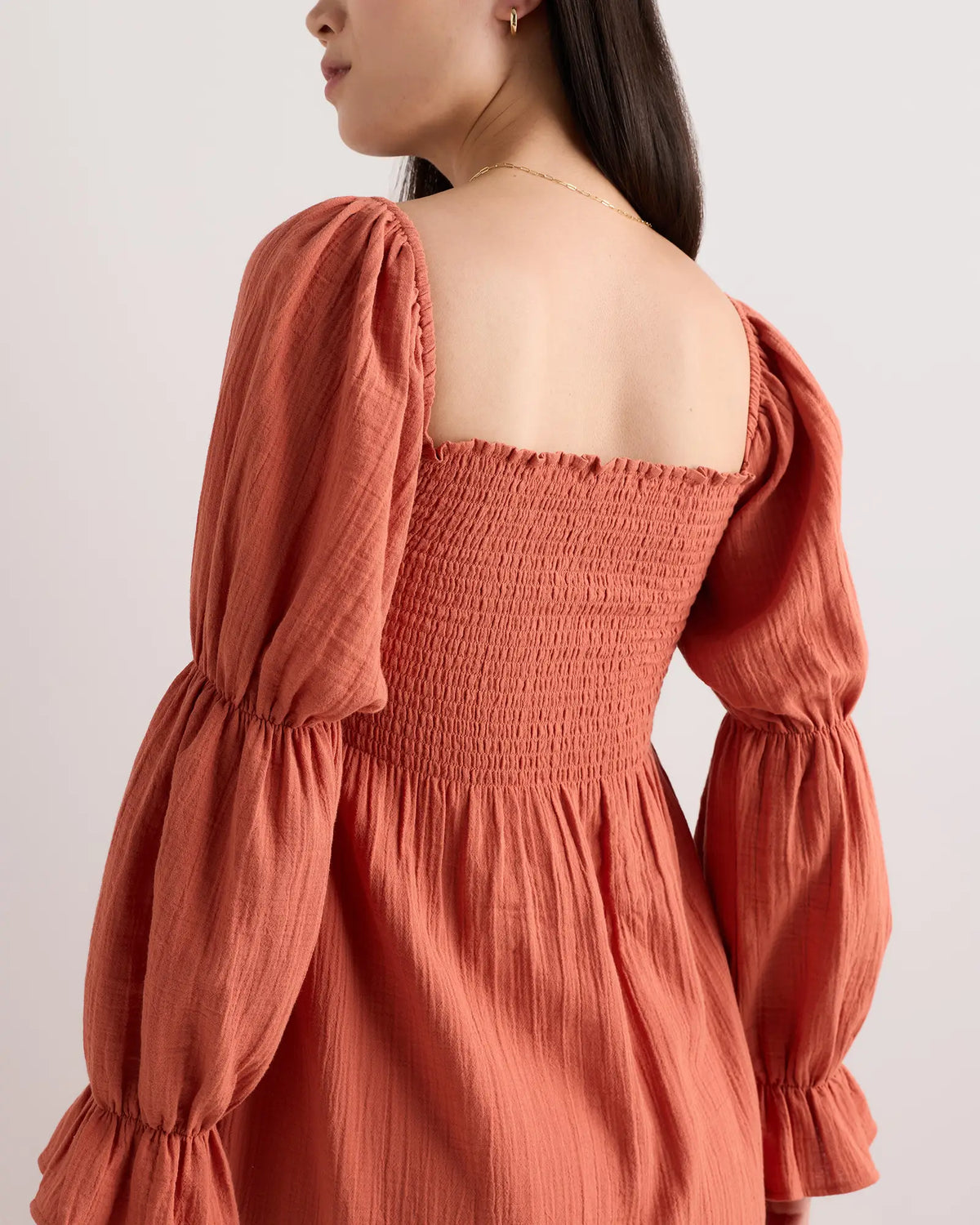 100% Organic Cotton Gauze Maternity Smocked Midi Dress - US 3663